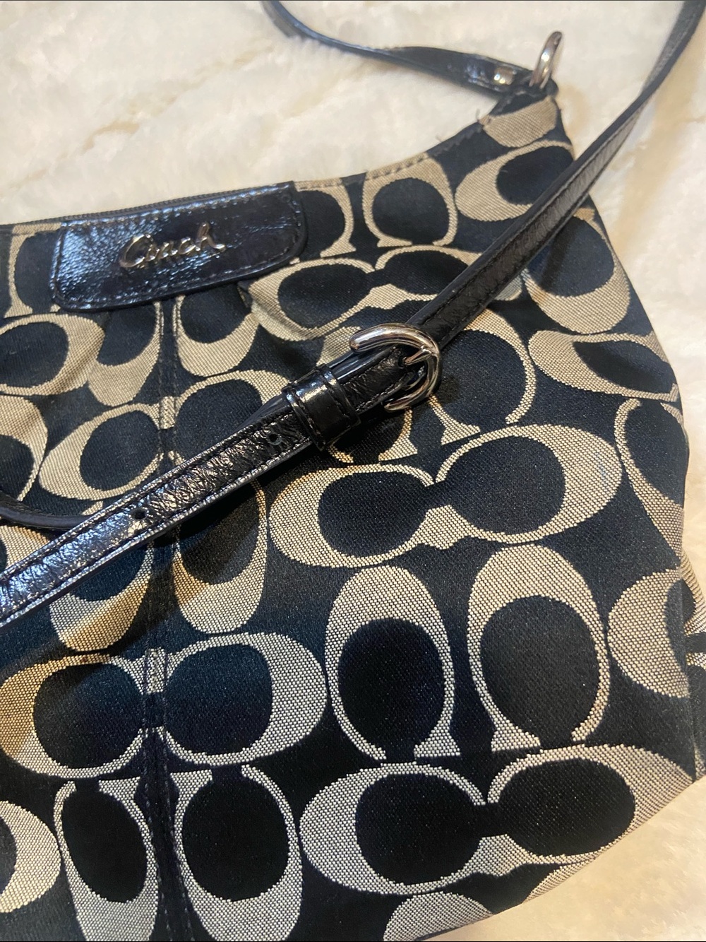 Coach Black and Beige Signature Crossbody Mini Shoulder Bag y2k